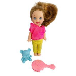 Barbie Little Sister Doll Kelly 1994 4.5” Pink Brush, Blue Bear Vintage Mattel